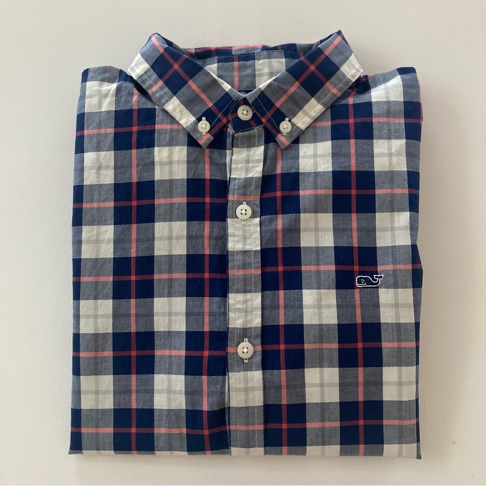 Vineyard Vines Boys 18 Blue Plaid Shirt Whale